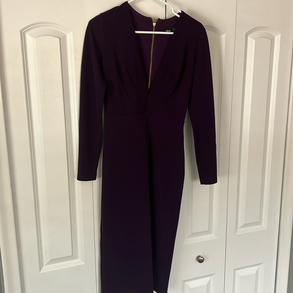 Long Sleeve Low Cut Purple Dress